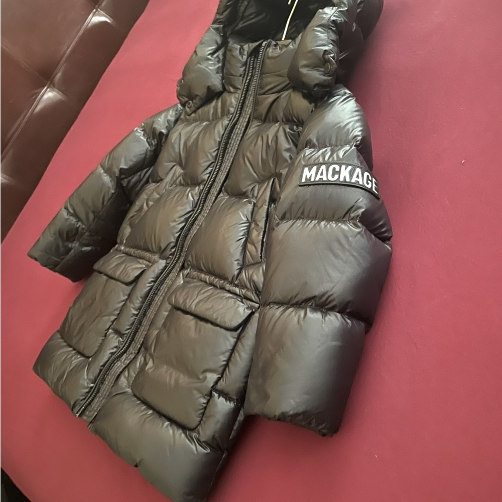 Authentic Mackage Charcoal Hooded Puffer Coat kids